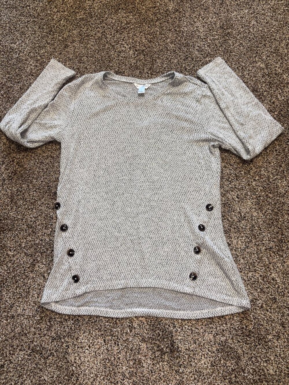 Christopher & Banks Women's Med Long Sleeve Knit Pullover Gray Textured